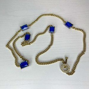 Heidi Daus Hot Rocks Sapphire Color Stones, Bronze Tone Long Chain Necklace